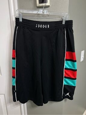 Jordan Men’s Black Shorts with Red & Teal Side Stripes